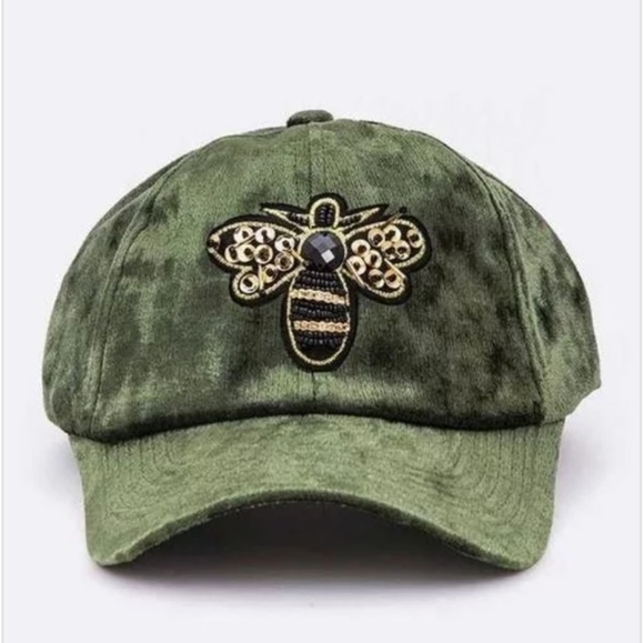 J.Elise Boutique Lavender Golden Bee Patch Distressed Velour Baseball Cap - Picture 5 of 12